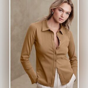 Banana Republic jersey button down shirt Womens Large soft modal blend knit